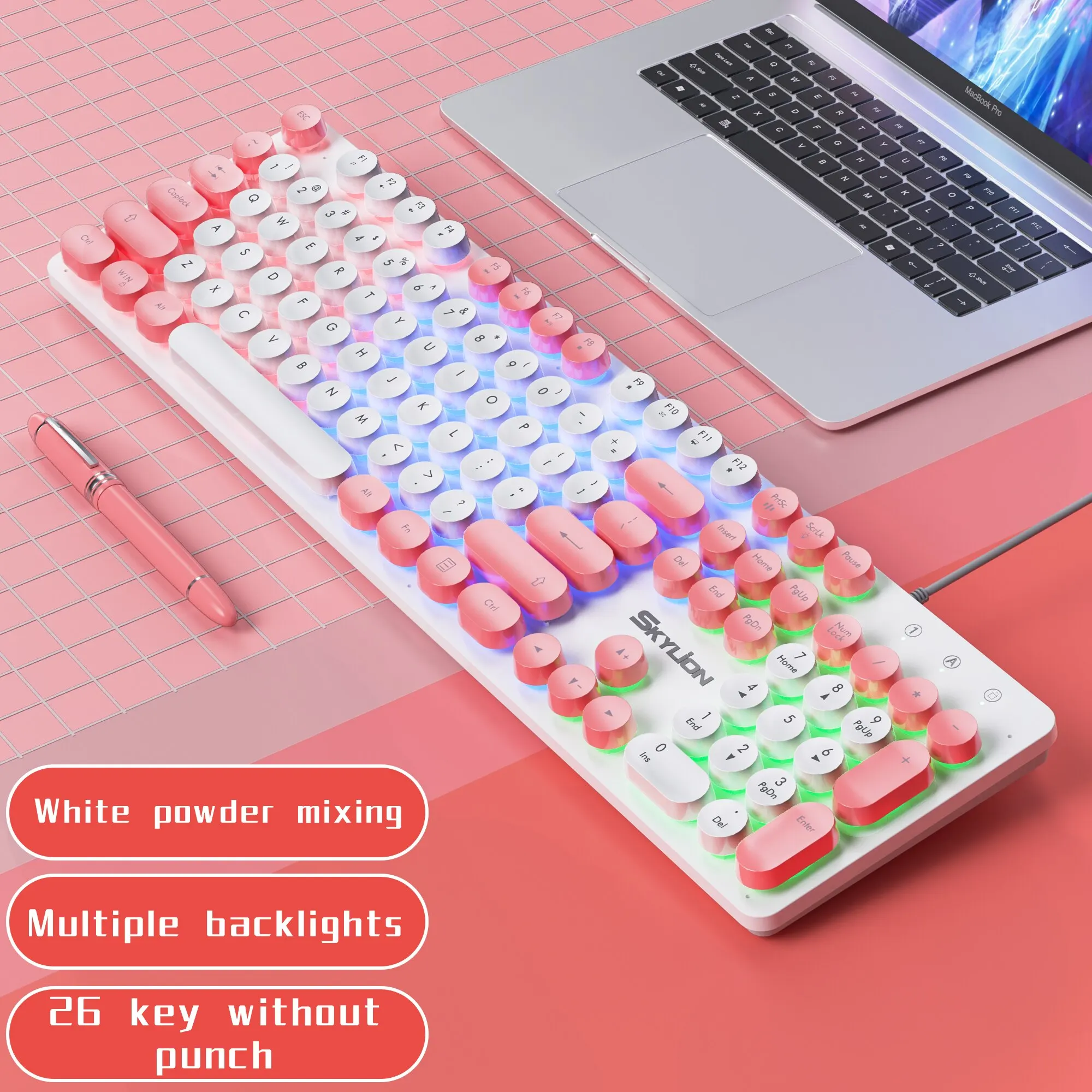 Wired Gaming Keyboard SKYLION H300 104 Keys Membrane Many Colorful Lighting For Windows and IOS System