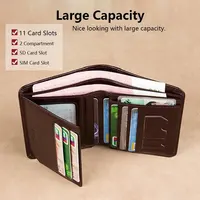 Men's Wallets RFID Blocking Genuine Leather Trifold Business Short Purse Wallet for Men with ID Window and Credit Card Holder 2