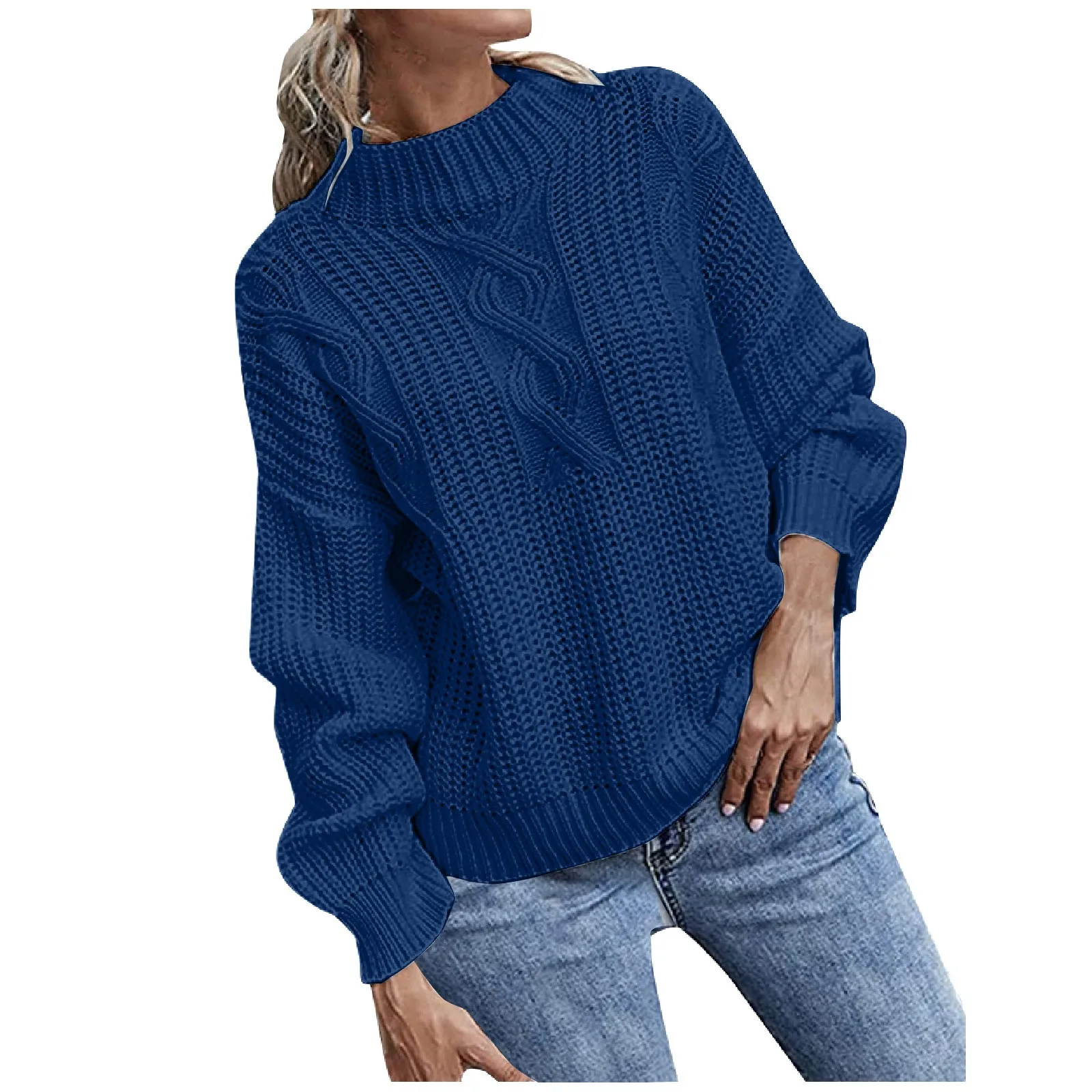 

Female clothing 2023 new arrivals Women's Loose Comfy Solid Casual Neck Sweater Solid Colour Knitted Long Sleeve Pullover