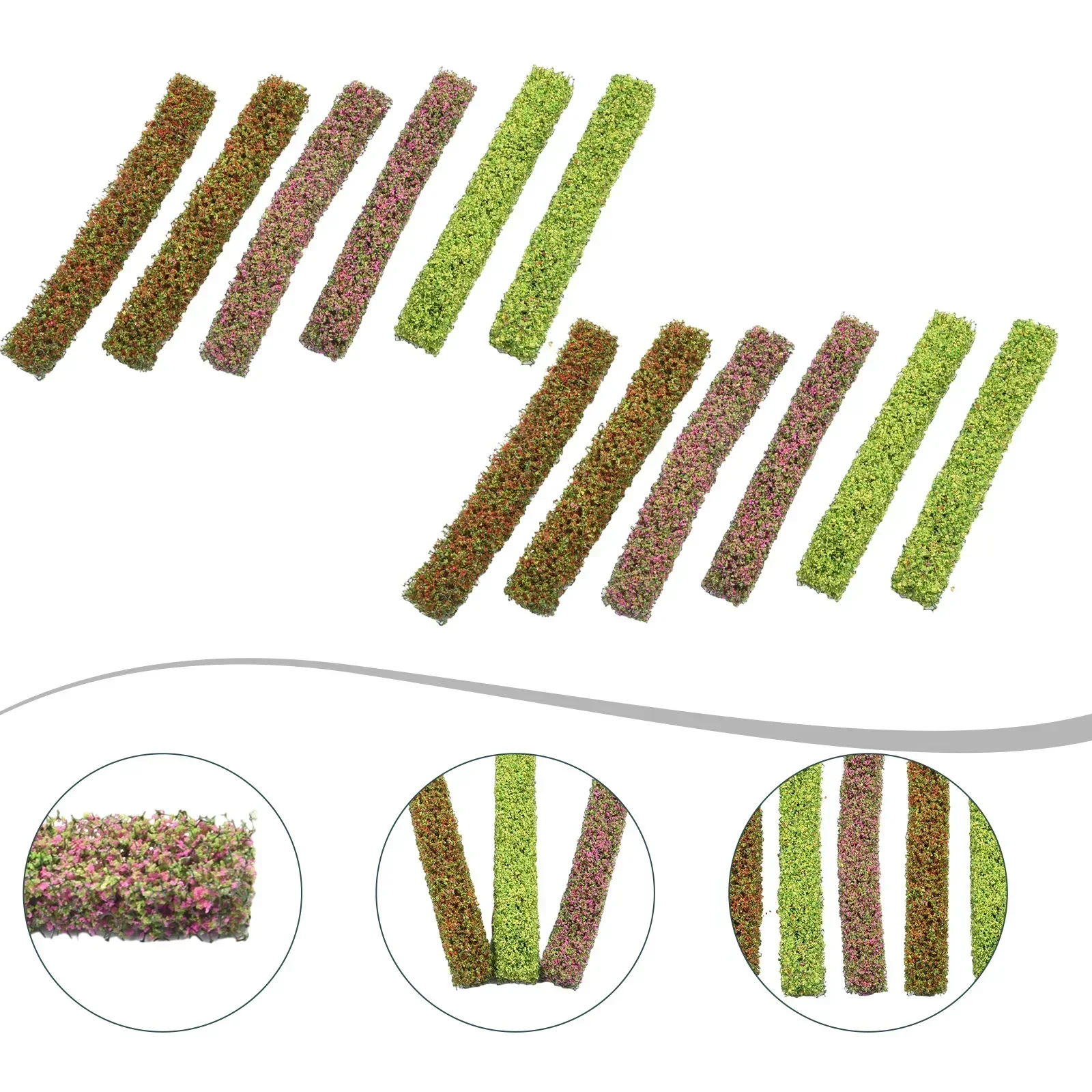 12pcs Simulated Lawn Miniature Shrub Strips Static Shrub Vegetation Groups Bush Model Static Scenery Garden Yard Decoration