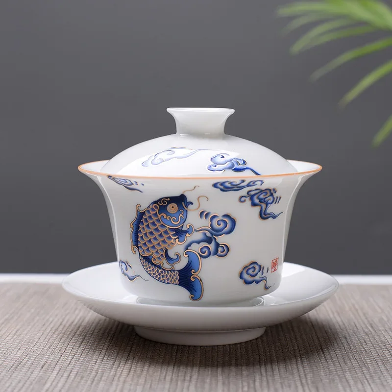 White bone china Gaiwan Tea Set Travel Ceramic Tea Set Kung fu tea set Chinese Porcelain Gaiwan cup