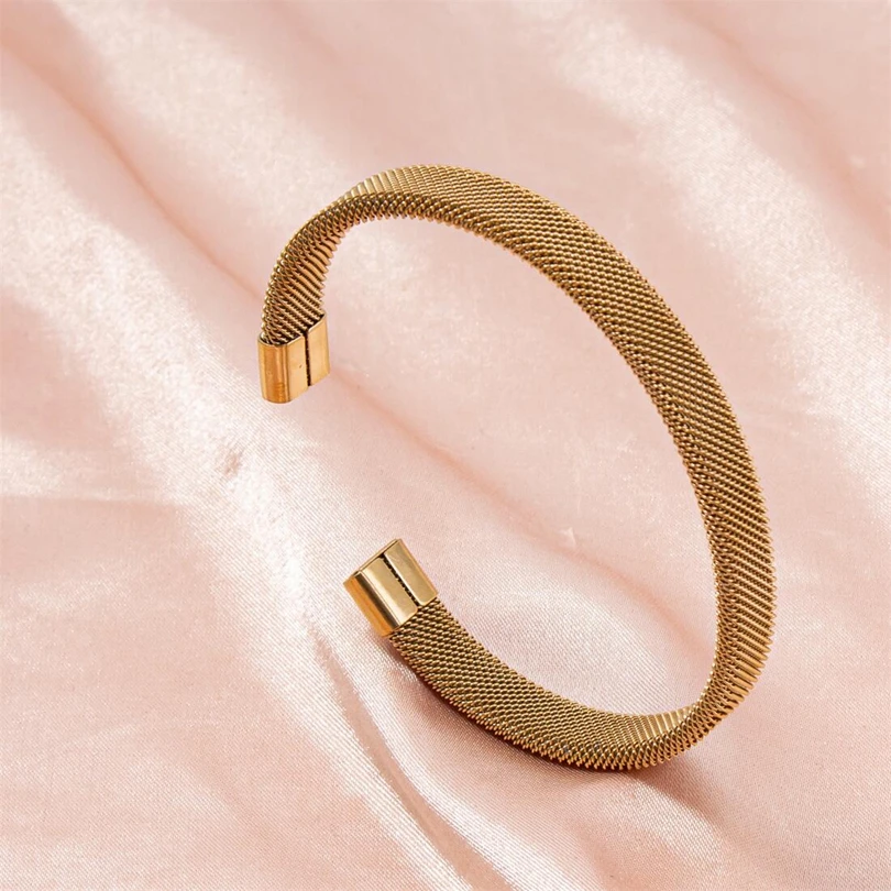 1Pc Stainless Steel Simple Beads Twist Cable Wire Bracelet For Women Kpop Styles Punk Open wrist Men Bangle Jewelry Accessories 6