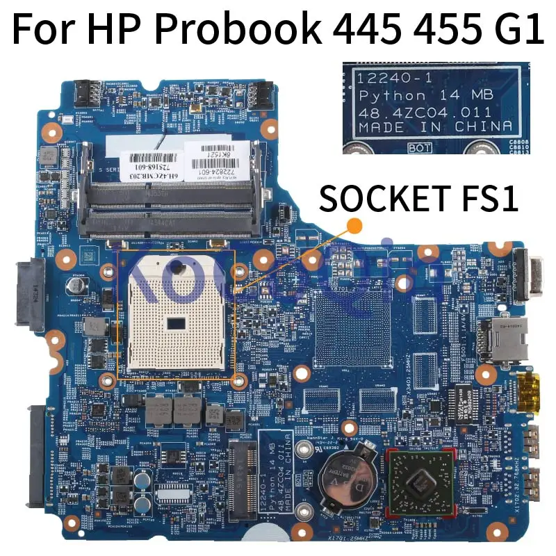 para hp Probook 445 455 g1 Notebook Mainboard 722824601 725168-601 122401 Python 14 48.4zc04. 011 Sockte Fs1 Computador Portátil Placa-mãe