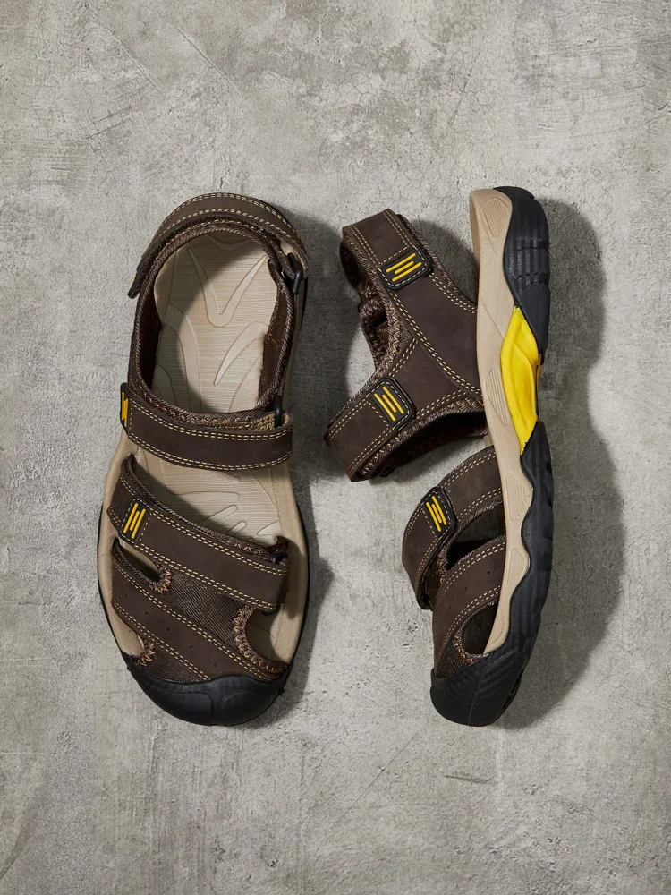 2023 New Arrival Breathable Leather Sandals Outdoor Beach Fashion Big Size Men's Summer Shoes Slip-on Slippers_voghion.com