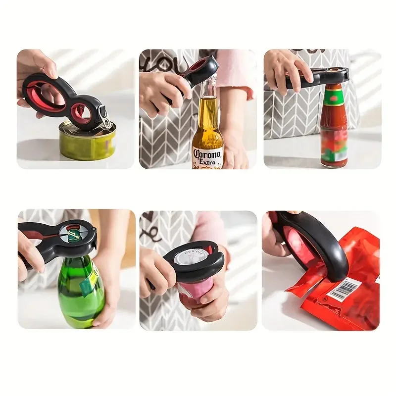 Jar Opener, 5 in 1 Multi Function Can Opener Bottle Opener Kit with  Silicone Handle Easy to Use for Children, Elderly and Arthritis Sufferers  (Apple Red 