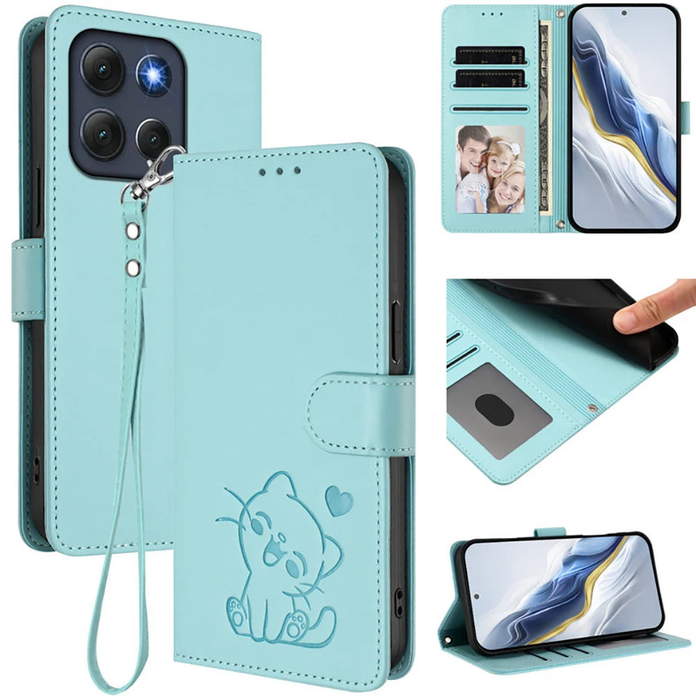 Luxury Embossed Cat Leather Flip Case ליל הילף 5G Smartphones
