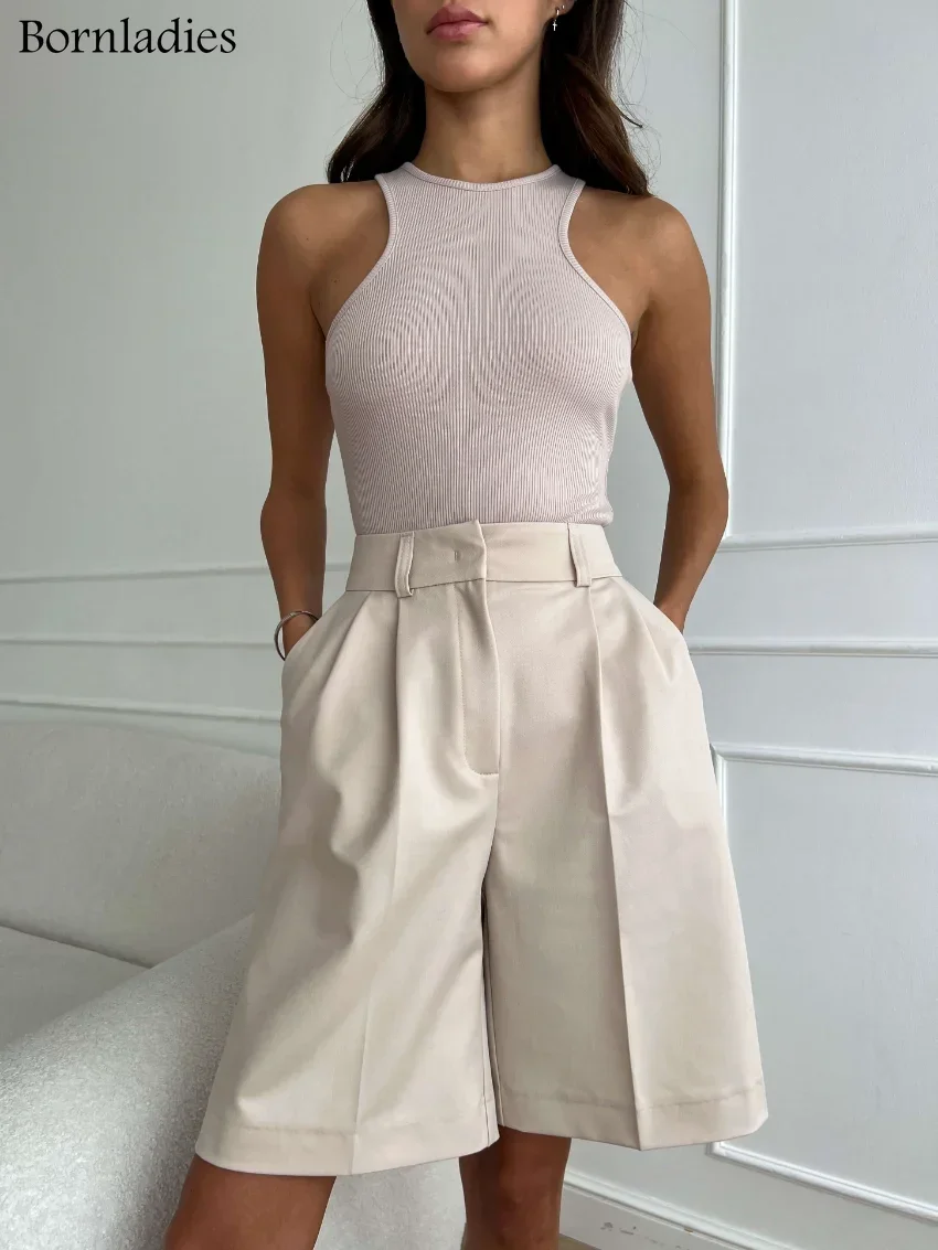 Bornwomen شورت صيفي جديد بخصر عالٍ للنساء سراويل قصيرة فضفاضة وواسعة الساق للسيدات سراويل قصيرة Y2k الغنيمة 1