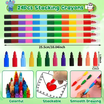 24Pcs Jungle Safari Animals Coloring Books for Kids with 24 Stacking Crayons Mini Coloring Book Party Favors Bulk Gifts 2