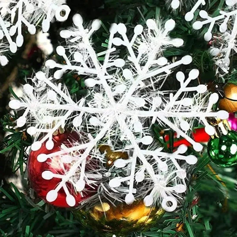 Description Picture 4 of itemWhite Christmas Snowflakes Xmas Tree Hanging Pendant Artificial Plastic Glitter Snow Flake Home DIY New Year Wreath Decoration