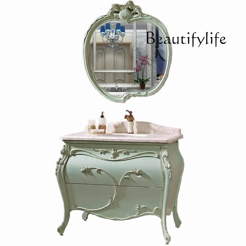 Solid Wood Bathroom Floor-Standing Washbasin European-Style Bathroom Oak Washstand Combination