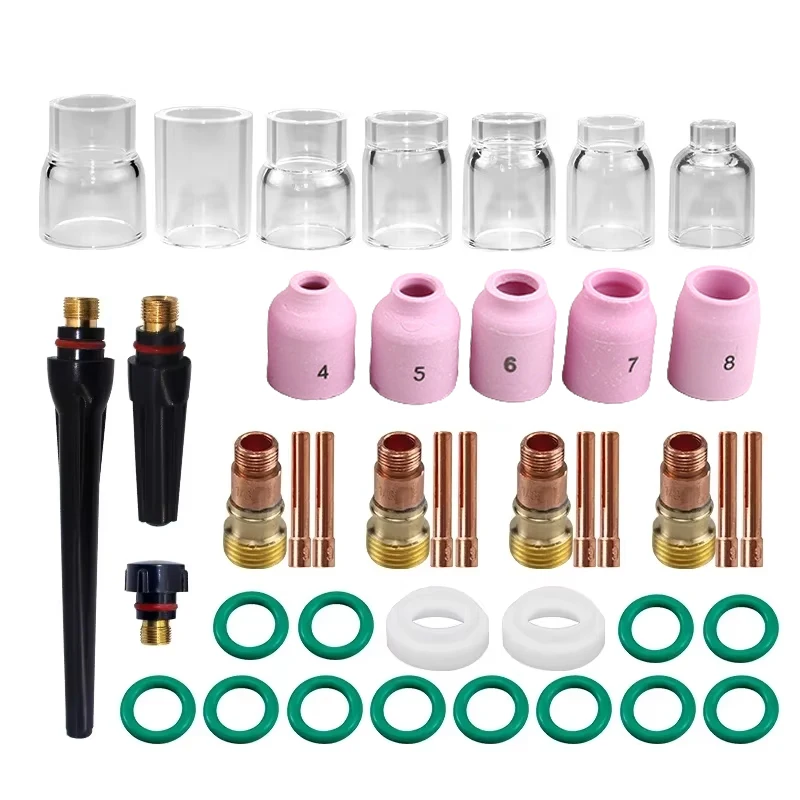 Welding Torch Kit 41Pcs/Lot TIG Nozzle Ring Cover Gas Lens Glass Cup For WP17/18/26 Welding Accessories Tool Set