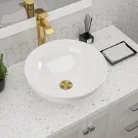 Modern Round White Ceramic Bathroom Vessel Sink 13 Inch Above Counter Installation 2