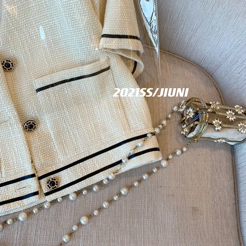 여성용 프렌치 반팔 가디건, 크롭 트위드 코트, 시크한 상의 정장, 차케타 셔츠, 재킷, 로파 무제