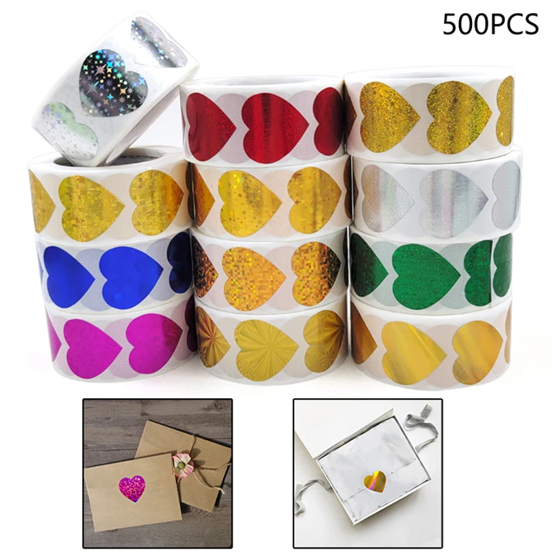 

500pcs Laser Blank Love Heart Stickers Birthday Party Wedding Valentine's Day Handmade Gift Tag Labels Decoration