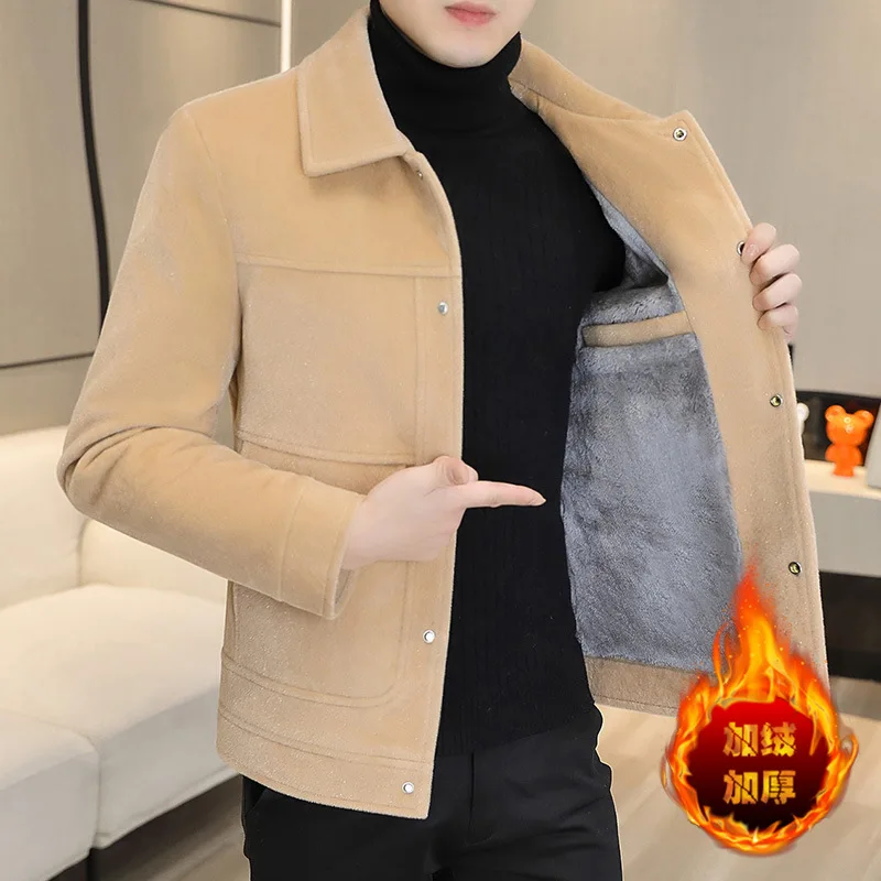 

Men Clothing 2023 Winter Wool Blends Jacket Plush Velvet and Short Thicken Trench Coat Casual Business Woolen Overcoat