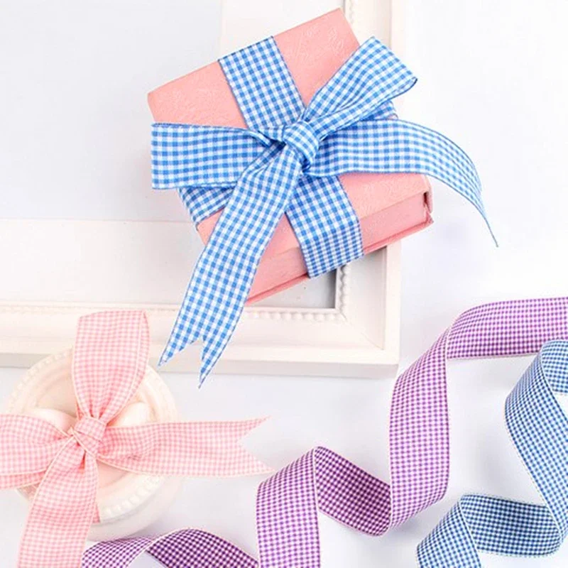 Polyester Ribbon 10mm 25mm Lattice Plaid Ribbons Bow Gift Wrapping 5 yards / lot ribbon decoration,ribbon supplies,wrapping ribbon