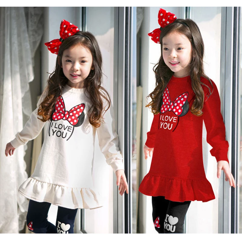 Kids clothing set Girls clothing set Spring Autumn Girls Clothing Set Cartoon Bow Pure Cotton Suit For Kids shirt + Leggings 2 Pcs Children Outfits