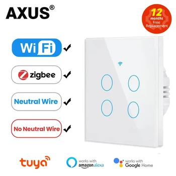 AXUS Tuya EU WiFi/Zigbee Smart Wall Switch 1/2/3/4 Gang Light Switch Smart Touch Sensor Smart Home Work with Alexa Google Home