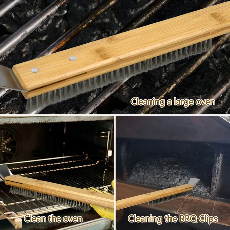 Stainless Wire Pizza Stone Cleaning Brush with Scraper, Barbecue Cleaning Tool