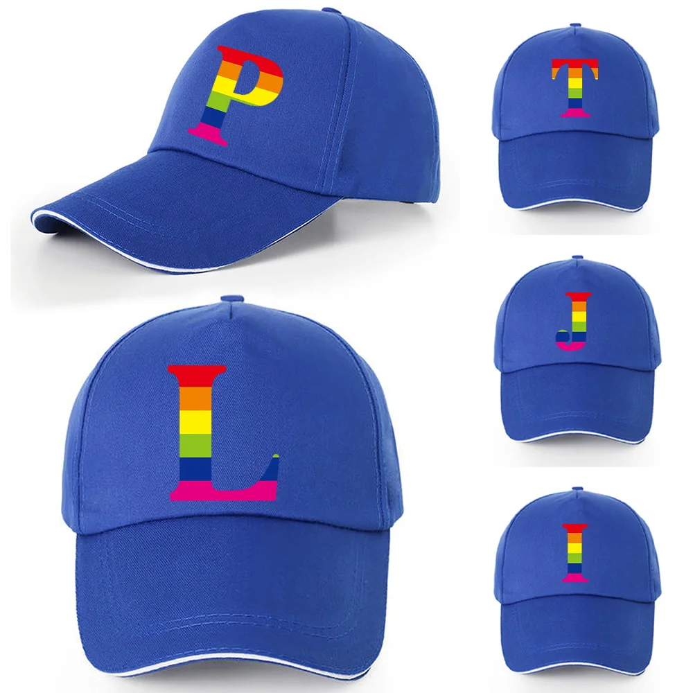 

Men Baseball Caps Summer Casual Unisex Rainbow Letter Print Plain Curved Sun Visor Street Hip-Hop Cap Hat Women Adjustable Caps