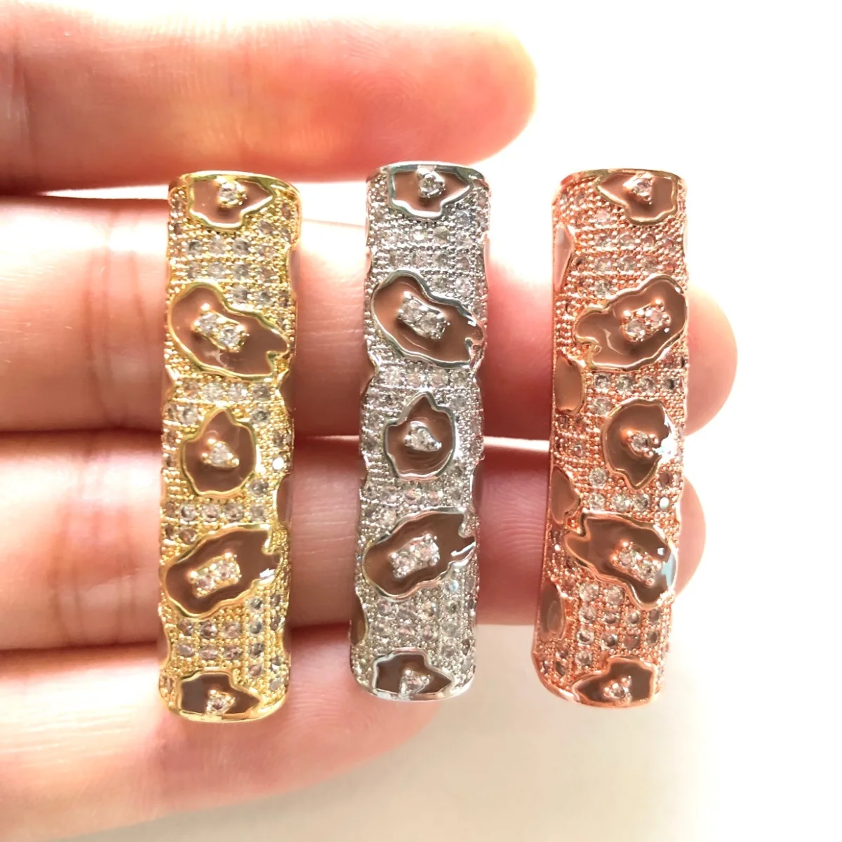 5pcs/lot Brown Leopard Print Tube Bar Spacer for Women Bracelet Making Gold-Plate Girl Jewelry Centerpiece Waist Accessory Bulk