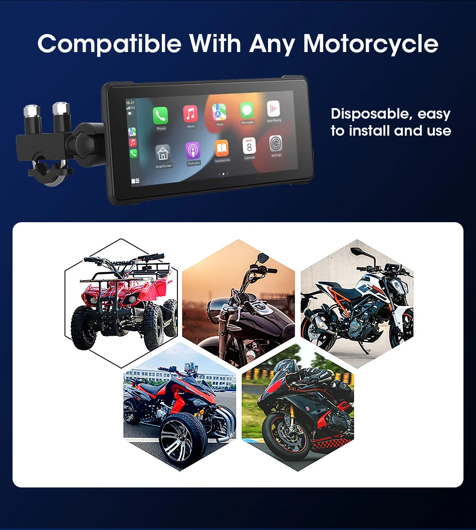 Srnubi 5"/6,86" Motorrad-CarPlay-Display mit GPS-Navi-DVR, kabelloses CarPlay und Android Auto HD 1080P-Aufnahme, IP67 wasserdicht – Detail 8