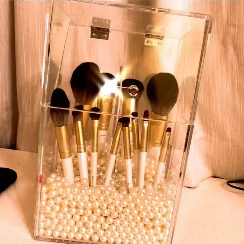Dustproof Plastic Makeup Brushes Storage Box 500g Beads Optional Transparent Cosmetic Brush Organizer Beauty Eyebrow Pencil Case 5