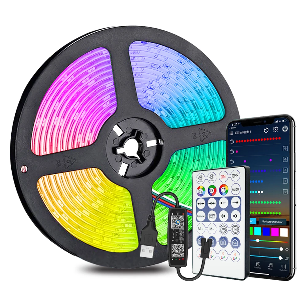 Светодиодная лента RGB 5050 RGBIC WS2812B Bluetooth USB 5 в пост. Тока 1-30 м |