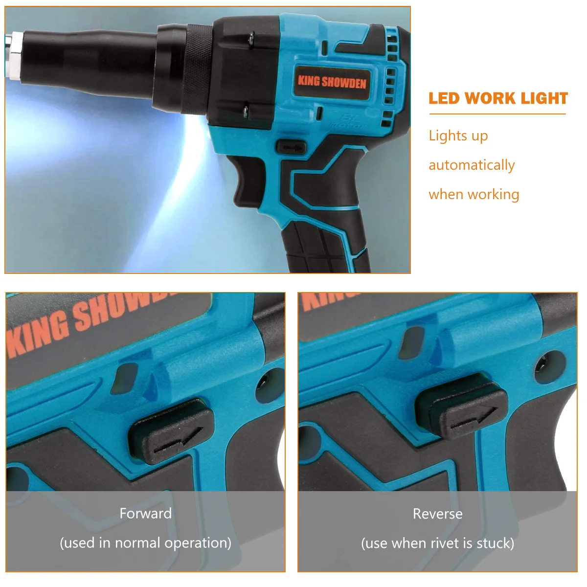 Brushless Riveter Electric Rivet Gun Cordless Riveting Nut Gun 3.2-4.8mm With LED Light Riveting Tool For Makita 18V Battery 4