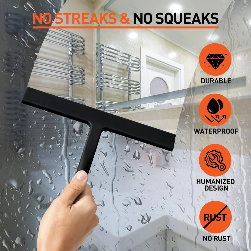 Shower Squeegee for Glass Door, Bathroom Tile & Mirror - Streak-Free Rubber  Wipe