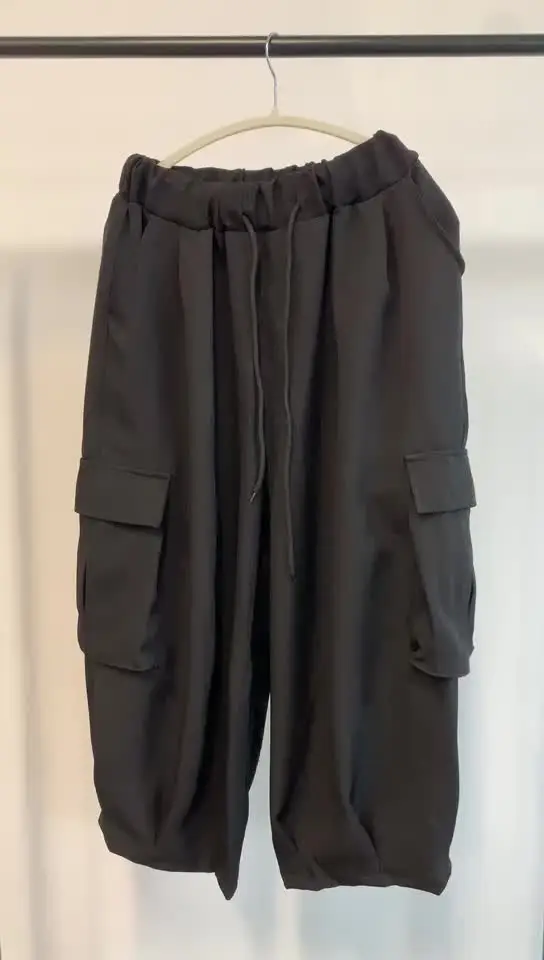 2023 New Tide Niche Dark Black Cropped Pants Men's Wear