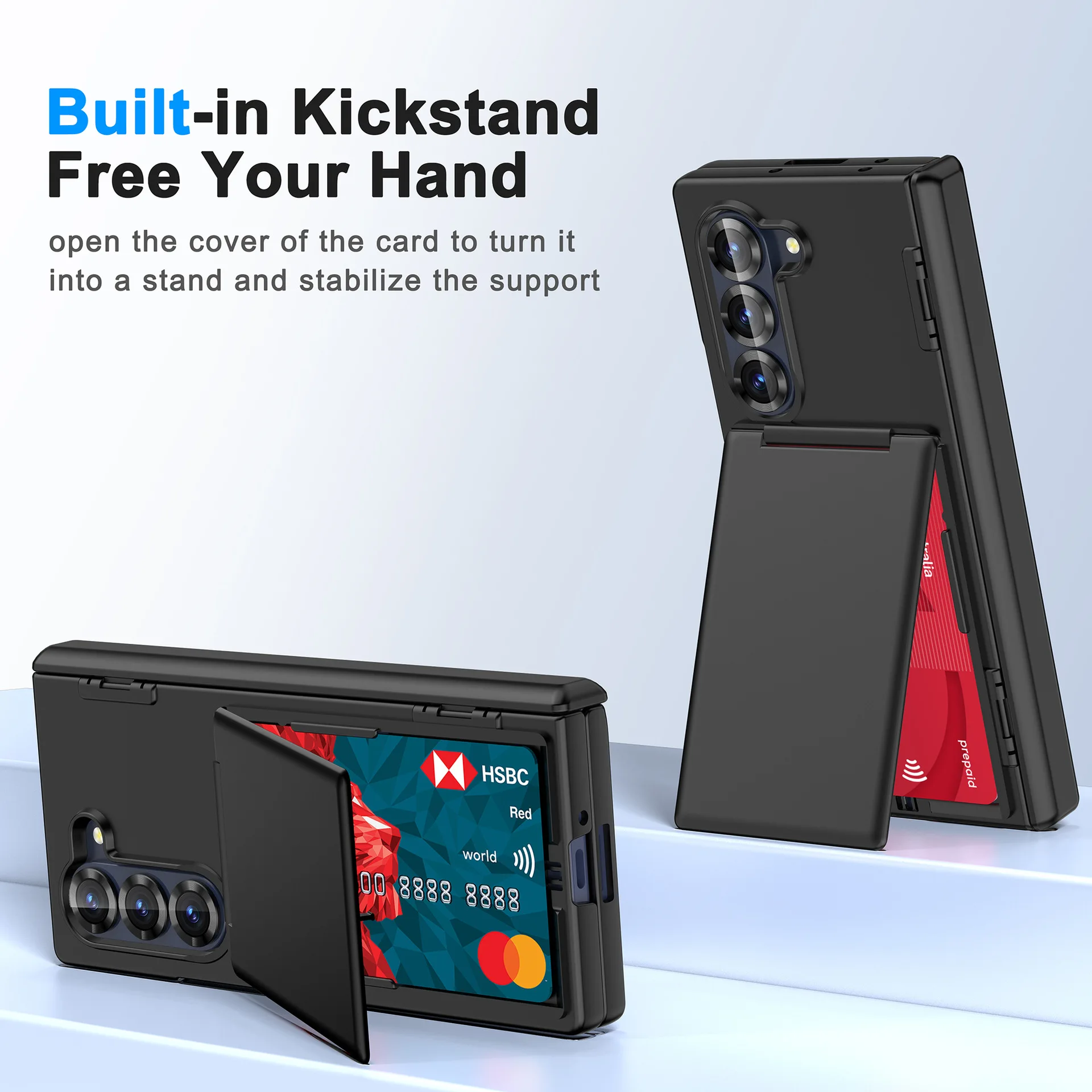 Protective Wallet Case with Hinge Protection and Card Holder - Solid Color Matte Finish