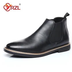 Men's Retro Chelsea Boots - Comfortable PU Leather Ankle Boots in Black and Brown - 45 (Black)
