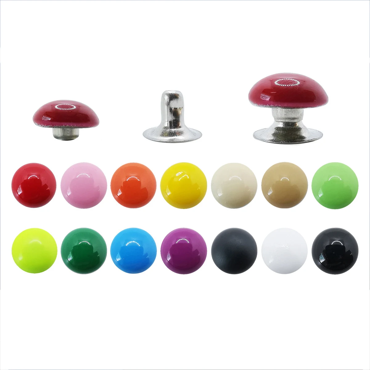 100sets Dome Cap Rivets 14 Colors Metal Studs Round Rivet for Leather Craft Bag Belt Clothing