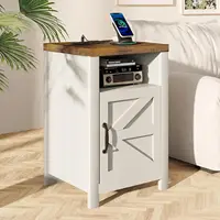 Farmhouse Nightstands Set of 2 with Charging Station and Storage, White for Bedroom or Living Room 3