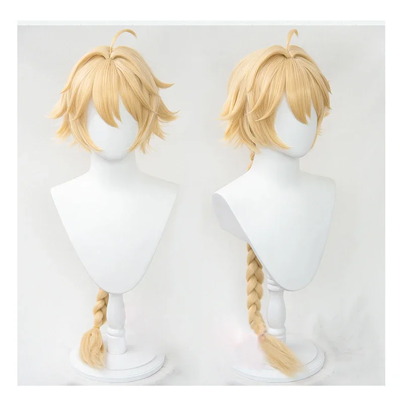 

Genshin Impact Traveler Aether Wig Golden Long Braided Heat Resistant Hair Halloween Role Play Cosplay Wigs+ Wig Cap