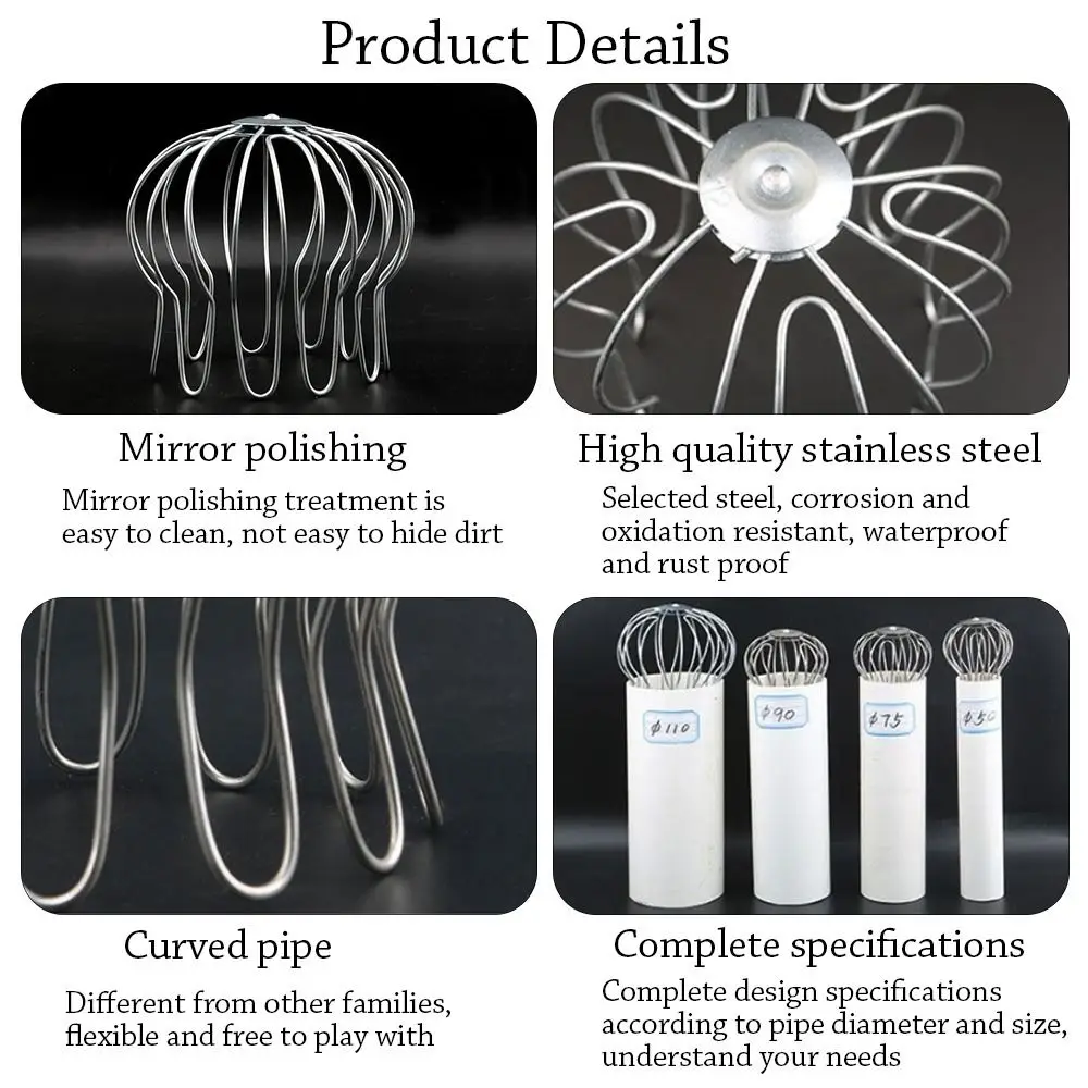 Description Picture 5 of itemPlumbing Fitting Stainless Steel Anti-blocking Rain Pipe Cap Roof Floor Drain Gutter Guard Strainer Balcony Drainage Cover