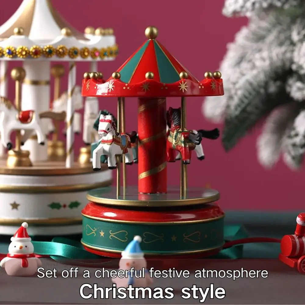 Christmas Carousel Carousel Music Box Wooden Exquisite Rotating Wooden Music Box Cartoon Interactive Children Gifts Musicbox
