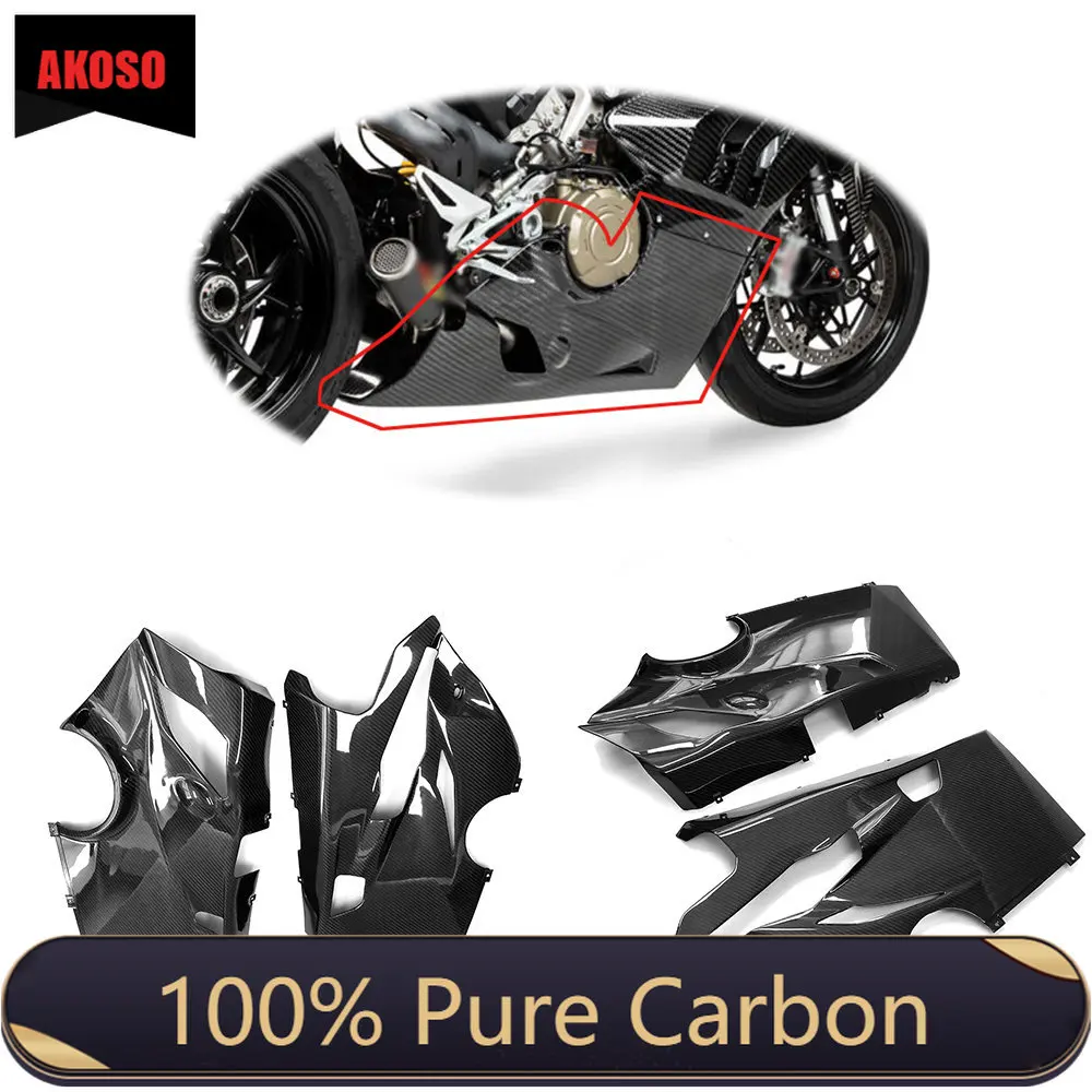 

100% Dry Full Carbon Fiber Motorcycle Belly Pan Akrapovic Version Fairing Kit For Ducati Panigale V4 / V4S /V4R 2018 2019 2021