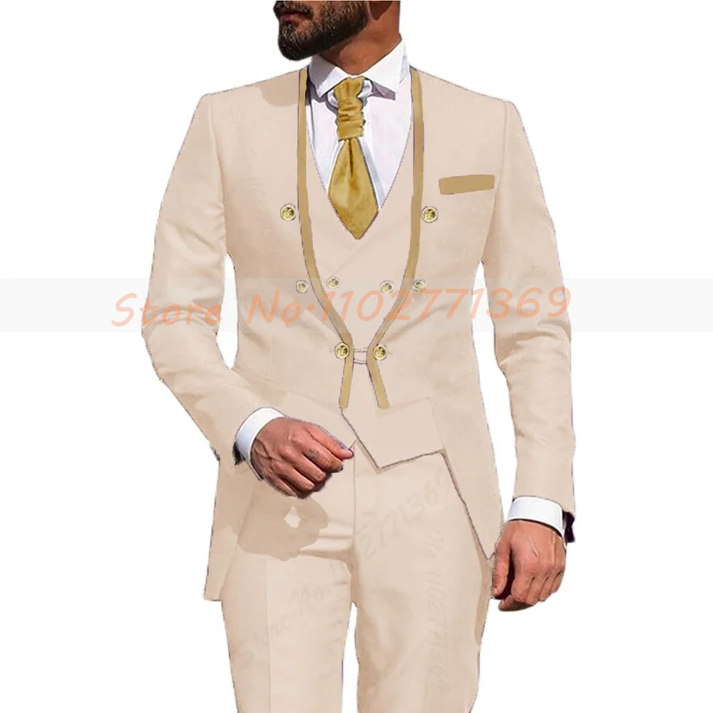Fashion Business Suits For Men Slim Fit Luxury Party Wedding Stand-up Collar Groom Tuxedos Costume Homme 3PCS(Jacket+Pants+Vest)
