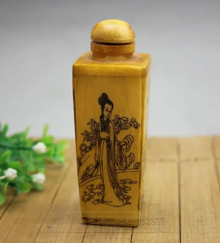Antique miscellaneous parts wholesale retro collection retro snuff bottle bone carving ladies lotus snuff bottle ornaments
