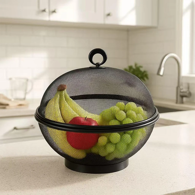 1 Stück 25 cm (10 Zoll) Obstkorb mit Fliegengitterdeckel, ideal für Küche, Esszimmer und Garten, perfekt zur Aufbewahrung von Obst und Gemüse. Ideal als Geschenk._voghion.com