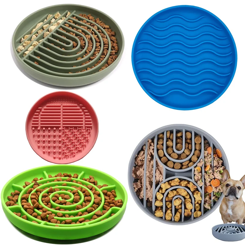 pet supplies cat dog basin plastic thickened anti choking bowl tableware anti overturning slow food bowl Pet supplies Slow Food  Bowl Cat Anti-Knockover Anti-Slip Food Bowl Puppy Anti-choking Silicone Toy Food Plate