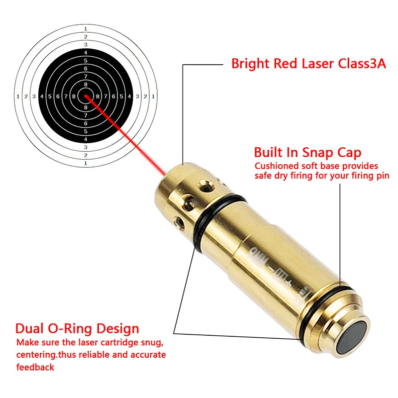 Tactical 9mm/380ACP/38SPL/40S&W/223Rem/45ACP Red Dot Laser Training Bullet Dry Fire Laser Trainer Cartridge
