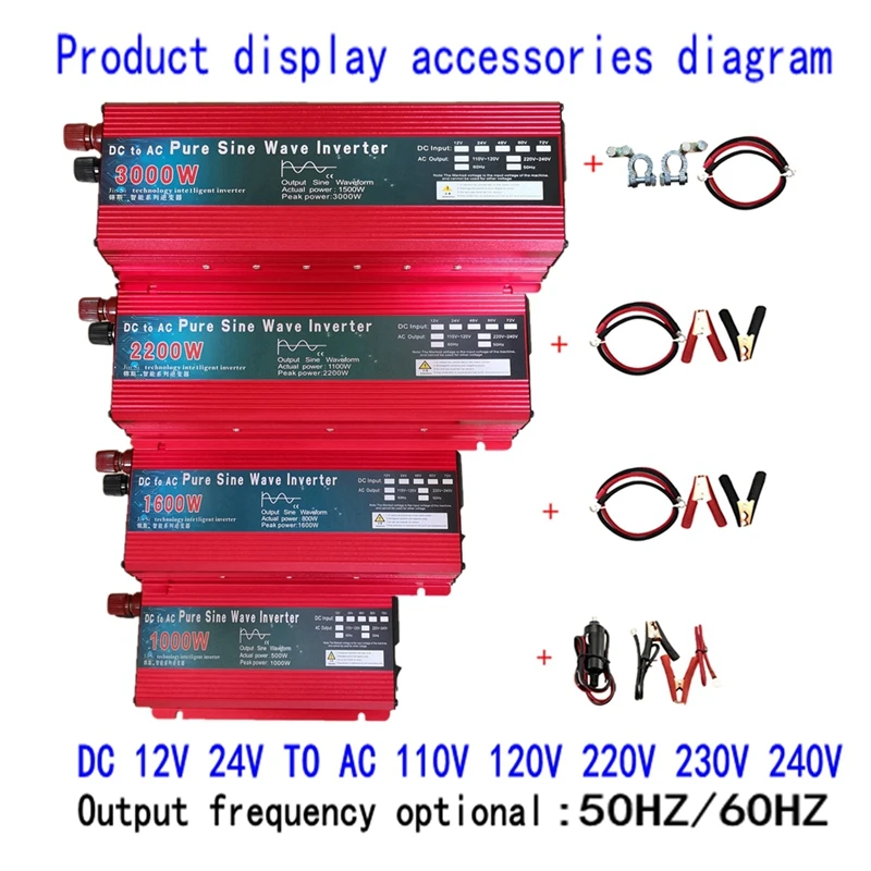 Pure Sine Wave Inverter DC 12v/24v To AC 110V/220V 1000W 1600W 2000W 3000W  Portable Power Bank Converter Solar Inverter