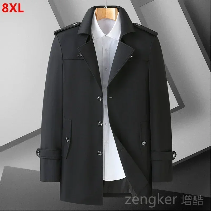 Large size windbreaker men's autumn men's jacket man mid-length windbreaker oversized man fashion trendy trench coat men 8XL