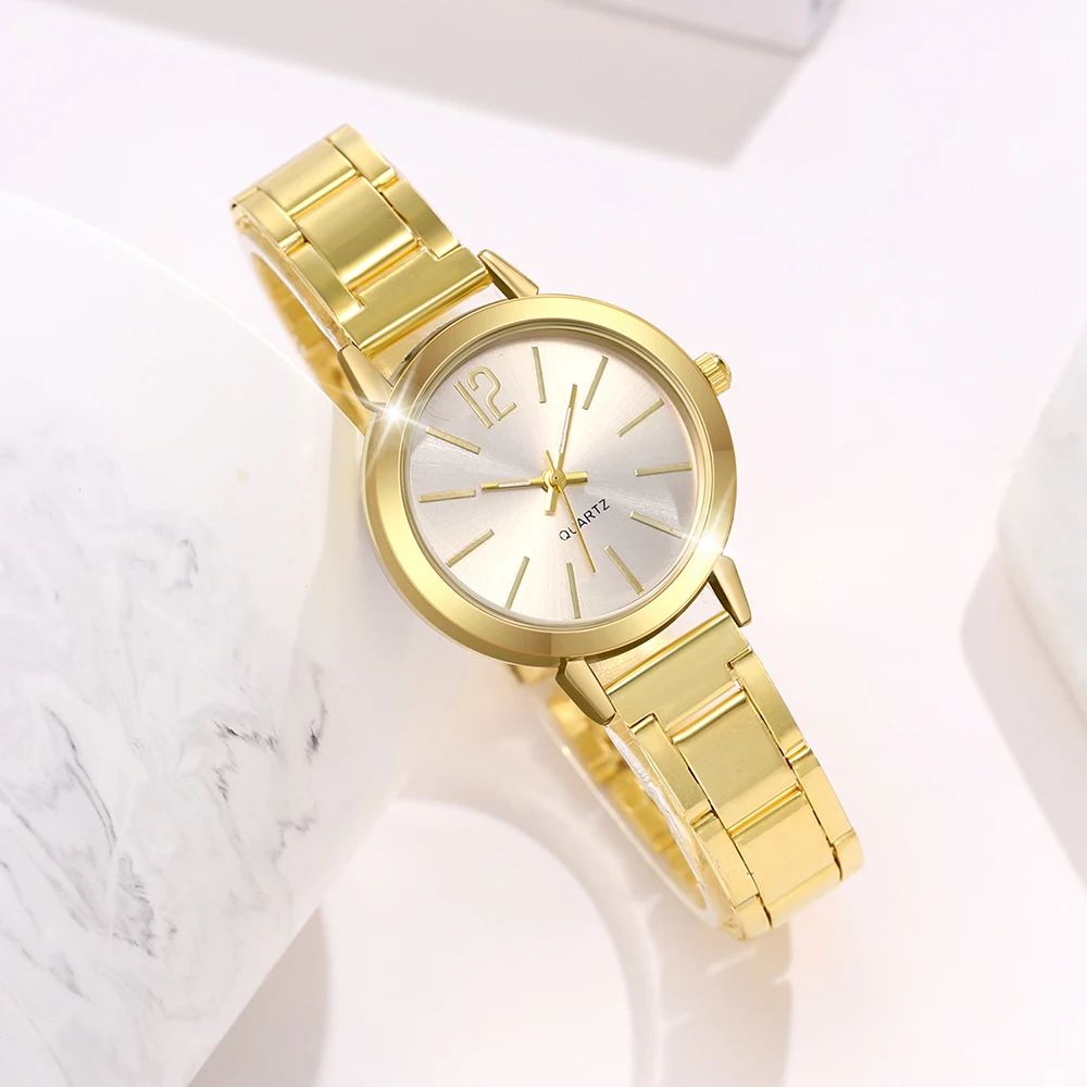 Quartz Watch 1PCS Simple Luxury Alloy Strap Watch Gold Casual Fashion Quartz Watch For Her (No Box)