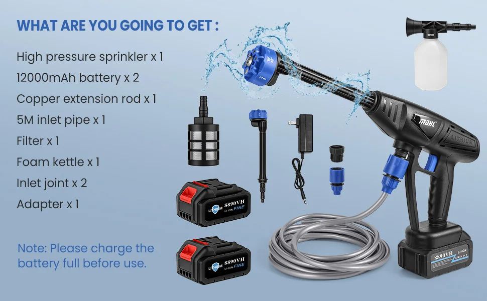 6-in-1 Kabelloser Hochdruckreiniger Garten-Sprühpistole Wasch-Wasserreinigungsmaschine für Makita 18V Akku – Detail 5