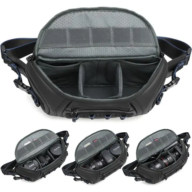 Unisex DSLR Camera bag for Canon/Fujifilm, Water-Resistant Oxford Protective Bag Carries 1 Camera 2 Lenses with Strap