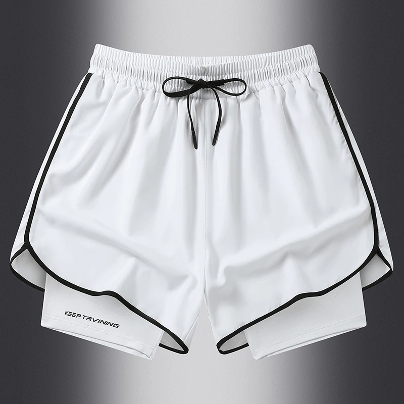 Fashion Elastic Lace Up Spliced Fake Two Pieces High Waist Casual Shorts Men's Clothing 2024 Summer New Loose All-match Shorts